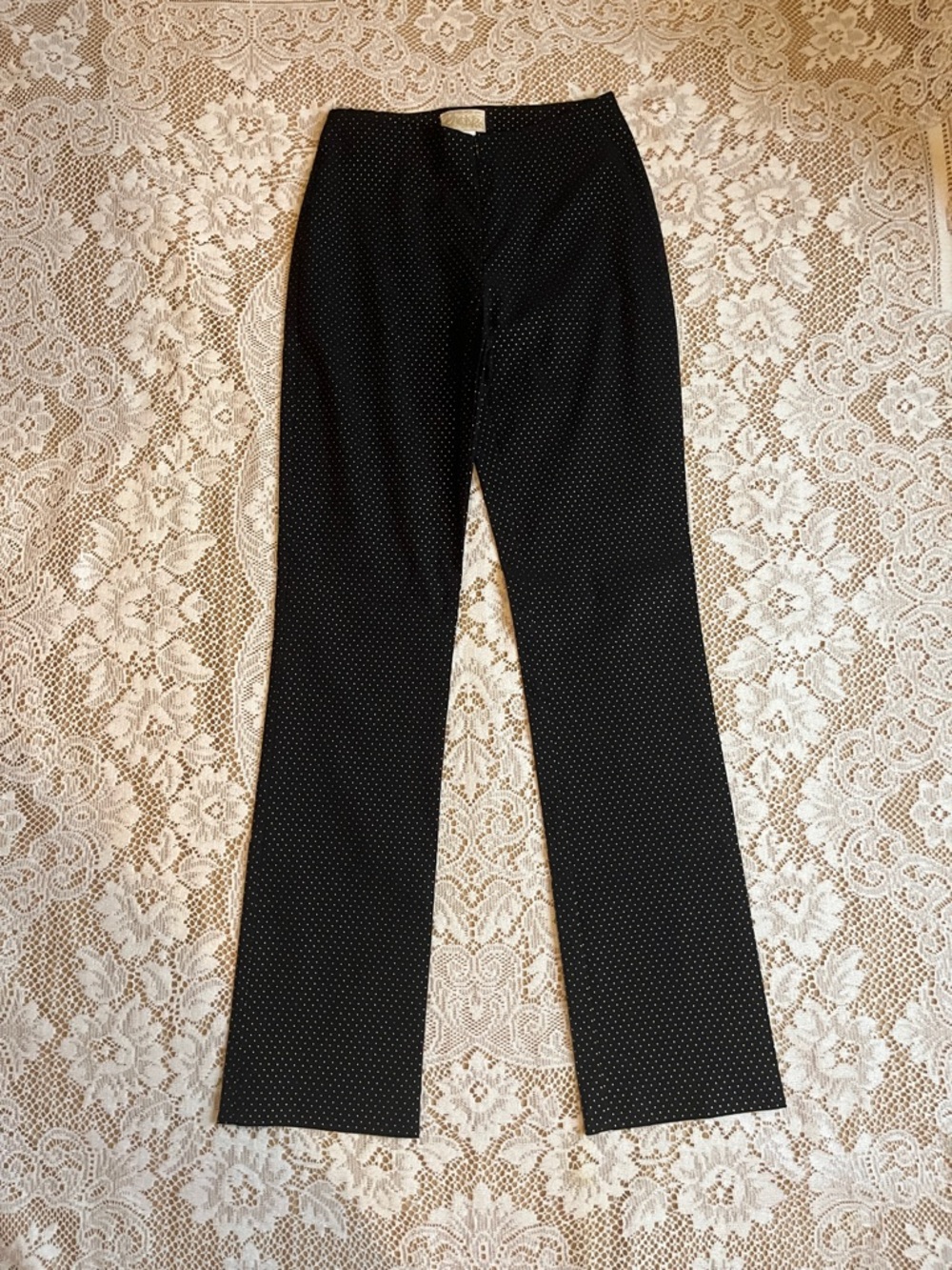 Caché Polka Dot High Rise Straight Leg Pants, Black & Gold, Size 4